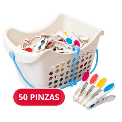 Cesta con 50 Pinzas para Ropa