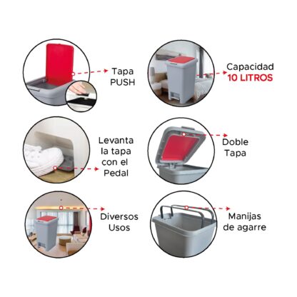Caneca Cuadrada Plástica con Pedal 10 Litros - Imagen 9