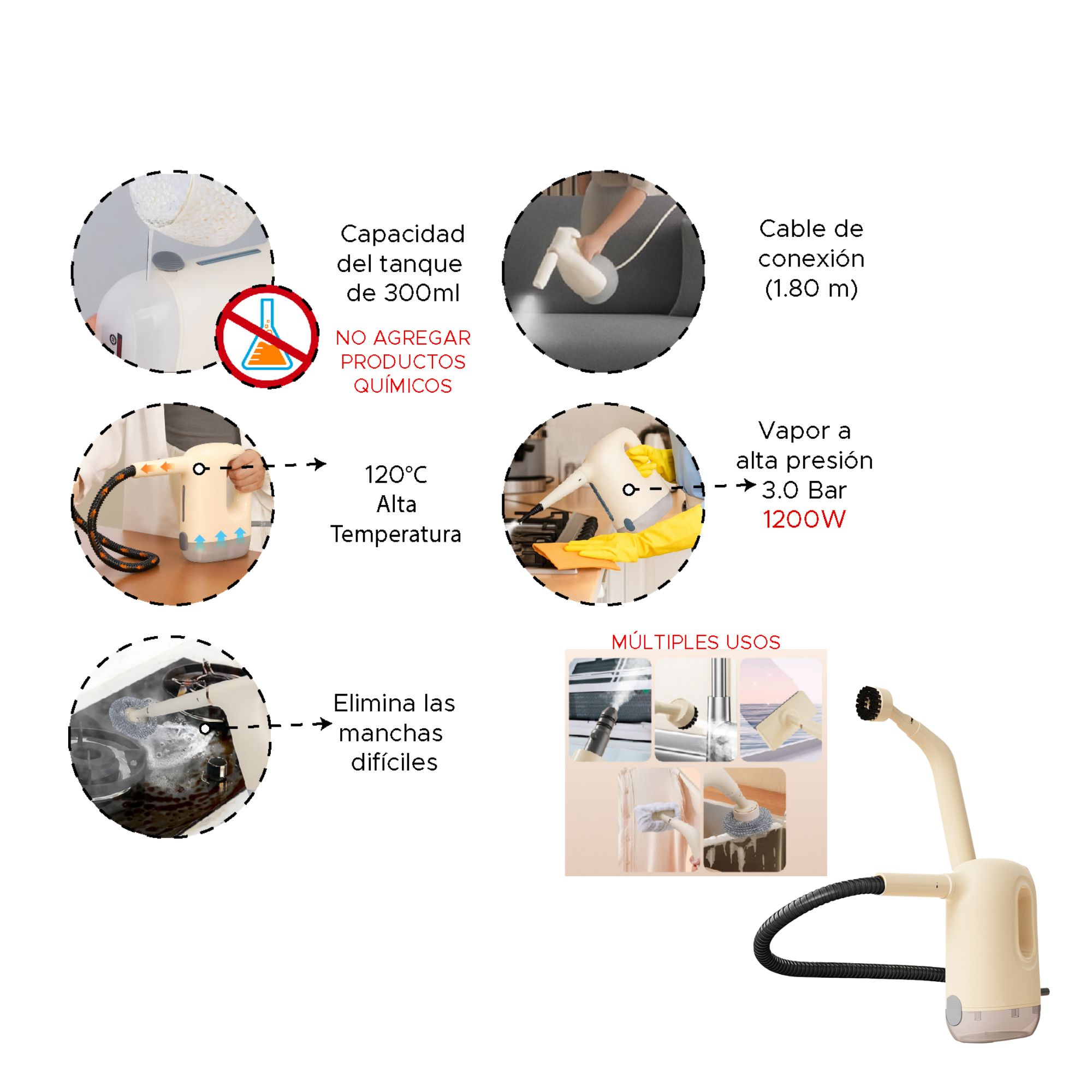 Limpiador a Vapor Eléctrico Multifuncional - Imagen 9