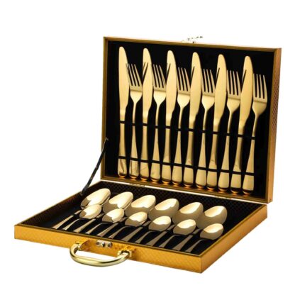 Estuche cubiertos acero inoxidable dorados 24 piezas