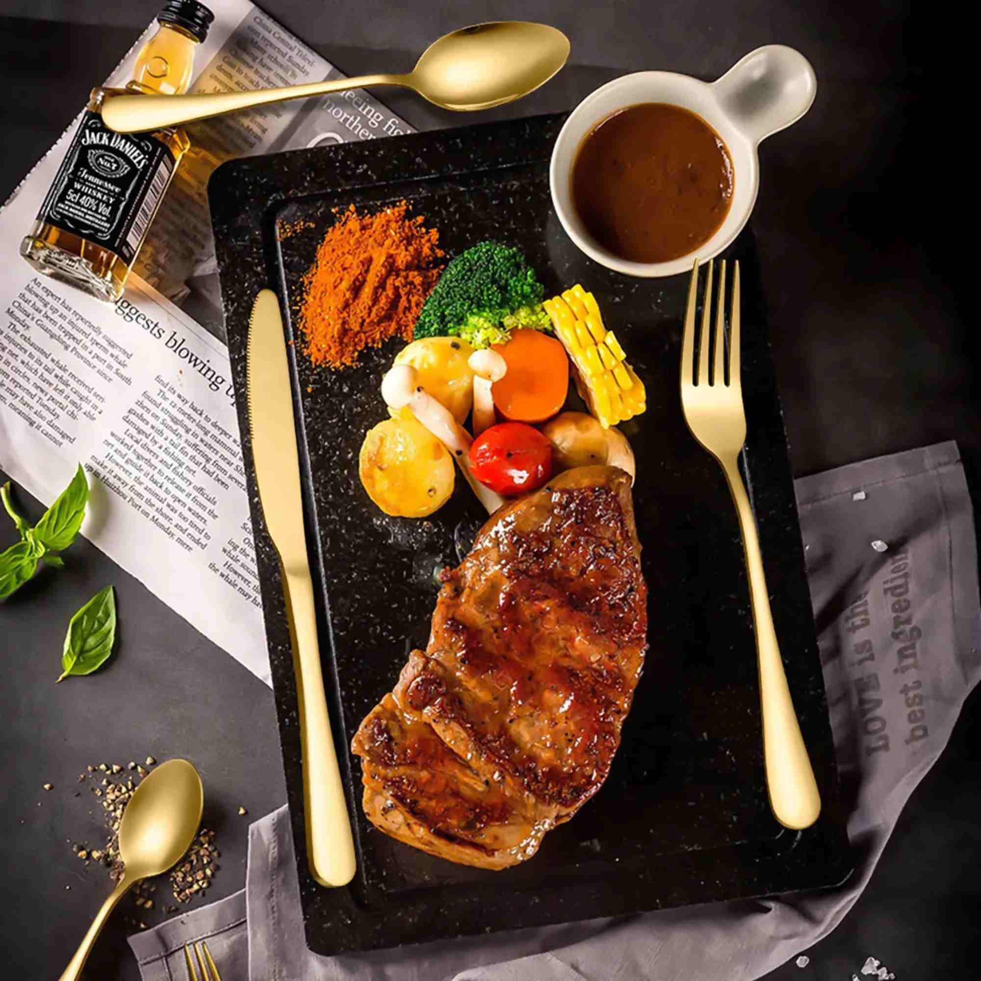 Estuche cubiertos acero inoxidable dorados 24 piezas - Imagen 6