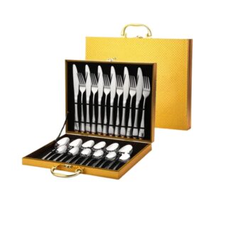 Estuche cubiertos acero inoxidable plateados 24 piezas