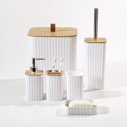 Set de 6 piezas para baño tapa bamboo Blanco