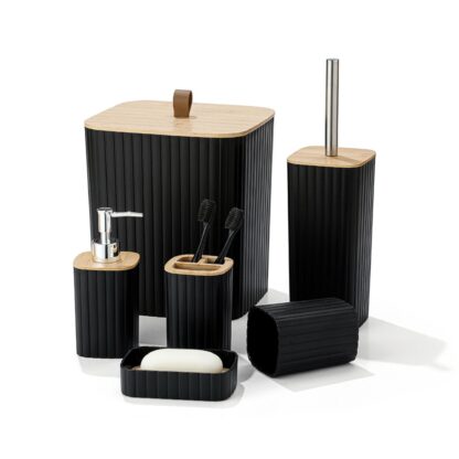 Set de 6 piezas para baño tapa bamboo Negro