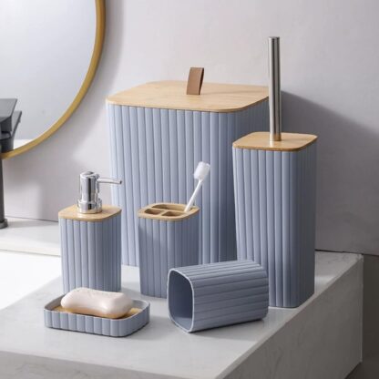 Set de 6 piezas para baño tapa bamboo Gris