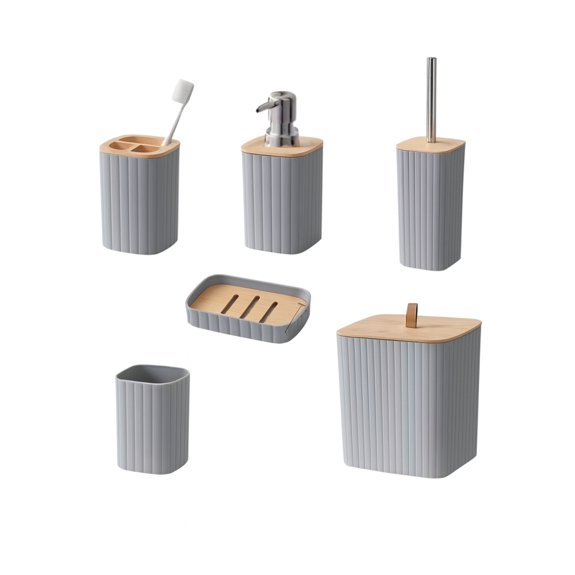 Set de 6 piezas para baño tapa bamboo Gris - Imagen 4