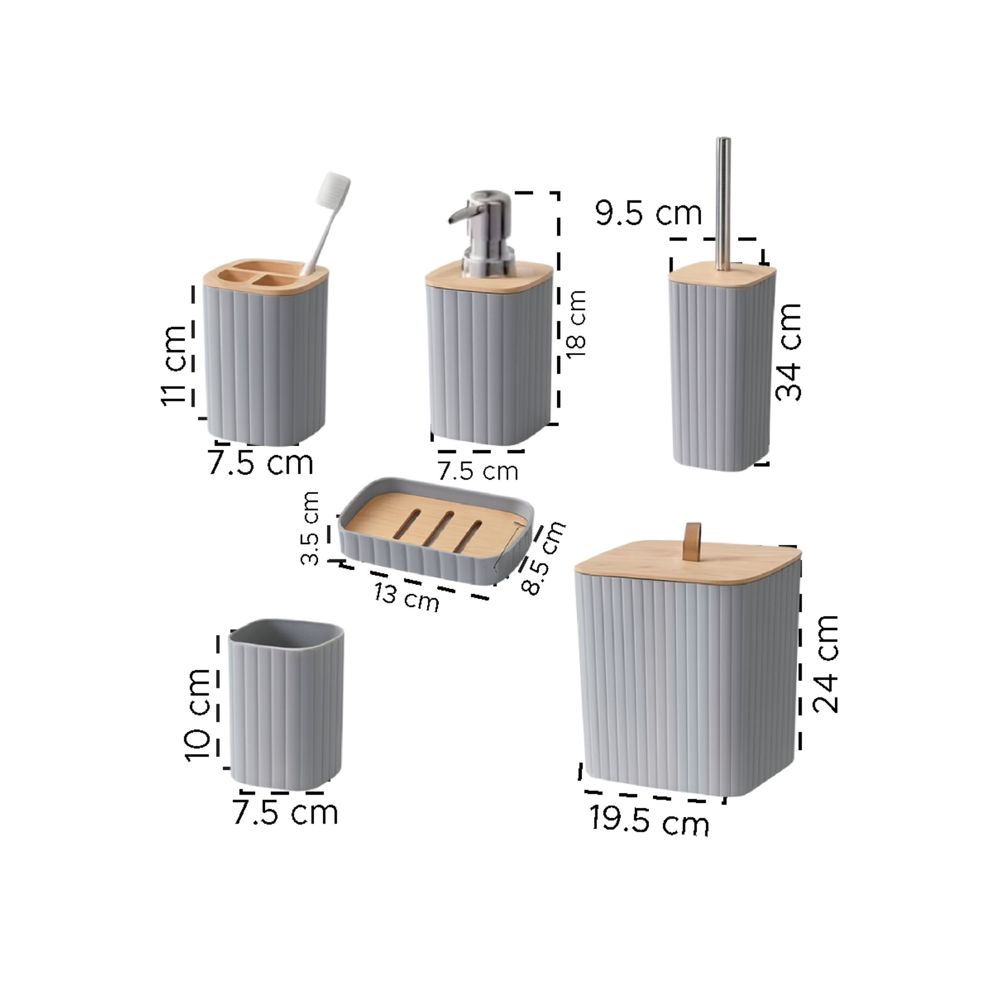 Set de 6 piezas para baño tapa bamboo Gris - Imagen 5